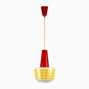 Mid-Century Red and Yellow Glass Pendant Lamp-HGJ-738978