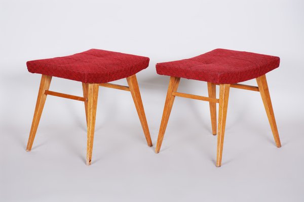 Mid-Century Red Beech Stools, 1960s, Set of 2-WHY-655784