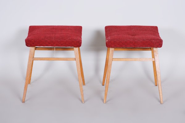 Mid-Century Red Beech Stools, 1960s, Set of 2-WHY-655784