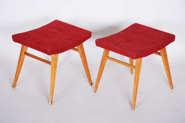 Mid-Century Red Beech Stools, 1960s, Set of 2-WHY-655784