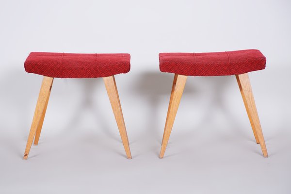 Mid-Century Red Beech Stools, 1960s, Set of 2-WHY-655784