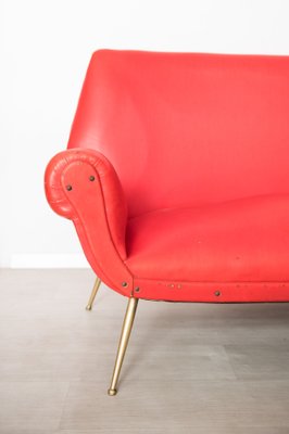 Mid-Century Red & Brass 3-Seat Sofa-NZV-1279367