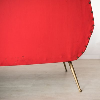 Mid-Century Red & Brass 3-Seat Sofa-NZV-1279367