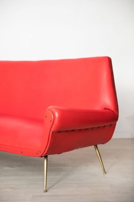 Mid-Century Red & Brass 3-Seat Sofa-NZV-1279367