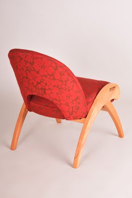 Mid-Century Red Upholstered Beech Armchair, Former Czechoslovakia, 1950s-WHY-1790706