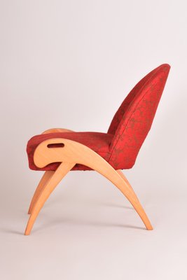 Mid-Century Red Upholstered Beech Armchair, Former Czechoslovakia, 1950s-WHY-1790706