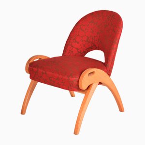 Mid-Century Red Upholstered Beech Armchair, Former Czechoslovakia, 1950s-WHY-1790706