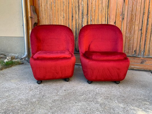 Mid-Century Red Velvet Armchairs, 1960s, Set of 2-OXJ-1358172