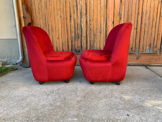 Mid-Century Red Velvet Armchairs, 1960s, Set of 2-OXJ-1358172