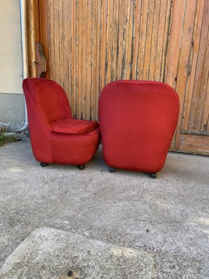 Mid-Century Red Velvet Armchairs, 1960s, Set of 2-OXJ-1358172