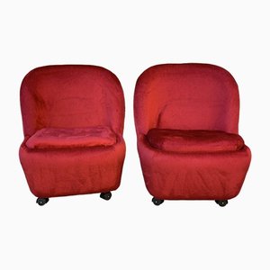 Mid-Century Red Velvet Armchairs, 1960s, Set of 2-OXJ-1358172