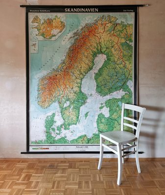 Mid-Century Relief Wall Card of Scandinavia by Wenschow for List Verlag, 1960s-FW-1358224