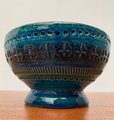 Mid-Century Rimini Blu Pottery Candle Holder by Aldo Londi for Bitossi, Italy, 1960s-UAH-1417520