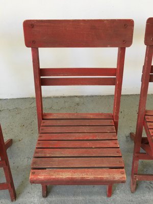 Mid-Century Rimini Chairs with Red Painted Wooden Frame and Slats, Set of 3-GGK-702598