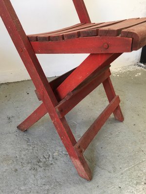 Mid-Century Rimini Chairs with Red Painted Wooden Frame and Slats, Set of 3-GGK-702598