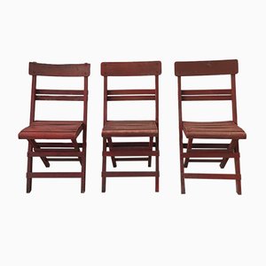 Mid-Century Rimini Chairs with Red Painted Wooden Frame and Slats, Set of 3-GGK-702598