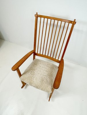 Mid-Century Rocking Chair in Pine and Sheepskin by Yngve Ekström, Sweden-UYK-1001049