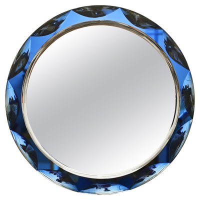 Mid-Century Round Blue Diamond Double Beveled Mirror attributed to Galvorame, Italy, 1970s-JDR-1798572