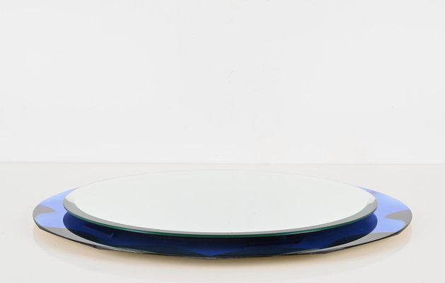 Mid-Century Round Blue Diamond Double Beveled Mirror attributed to Galvorame, Italy, 1970s-JDR-1798572