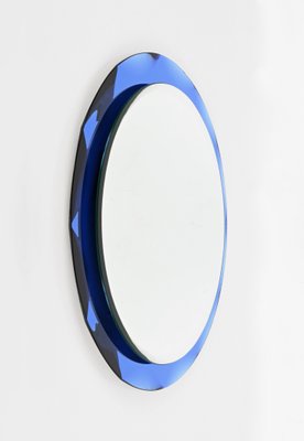 Mid-Century Round Blue Diamond Double Beveled Mirror attributed to Galvorame, Italy, 1970s-JDR-1798572