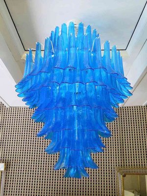 Mid-Century Round Blue Murano Glass Chandelier from Mazzega, 1970s-UH-843765