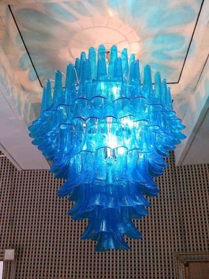 Mid-Century Round Blue Murano Glass Chandelier from Mazzega, 1970s-UH-843765