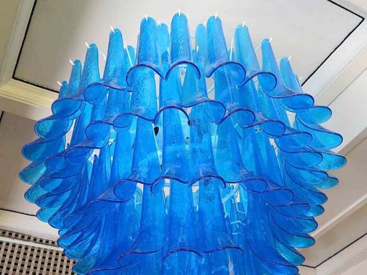 Mid-Century Round Blue Murano Glass Chandelier from Mazzega, 1970s-UH-843765