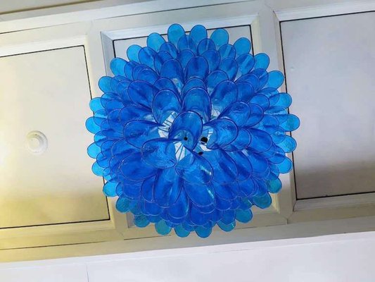 Mid-Century Round Blue Murano Glass Chandelier from Mazzega, 1970s-UH-843765