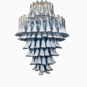 Mid-Century Round Blue Sky & White Murano Glass Chandelier, 1970s-UH-912524