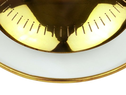 Mid-Century Round Ceiling or Wall Light in Brass with White Italy, 1950s-QBR-997787