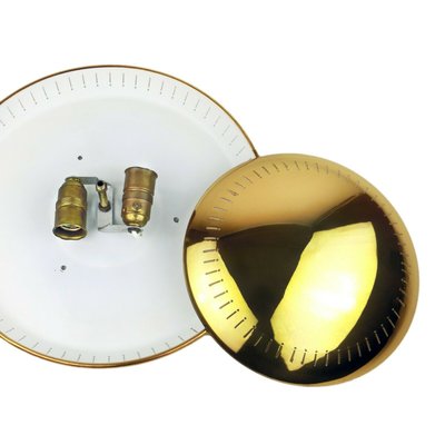 Mid-Century Round Ceiling or Wall Light in Brass with White Italy, 1950s-QBR-997787