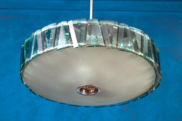 Mid-Century Round Crystal and Chrome Pendant from Fontana Arte, 1960-MBH-1151807