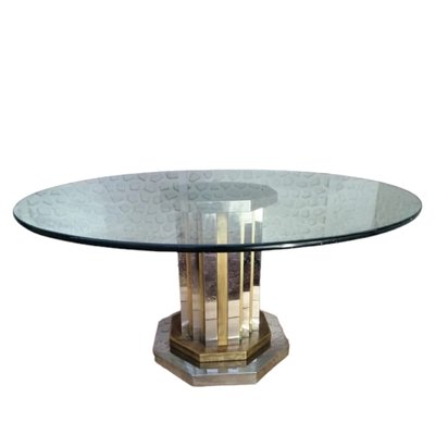 Mid-Century Round Crystal Dining Table with Bronze Column, Italy, 1960s-TCS-1822208