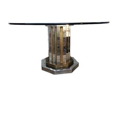 Mid-Century Round Crystal Dining Table with Bronze Column, Italy, 1960s-TCS-1822208