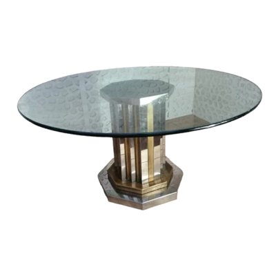 Mid-Century Round Crystal Dining Table with Bronze Column, Italy, 1960s-TCS-1822208