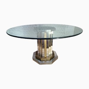 Mid-Century Round Crystal Dining Table with Bronze Column, Italy, 1960s-TCS-1822208