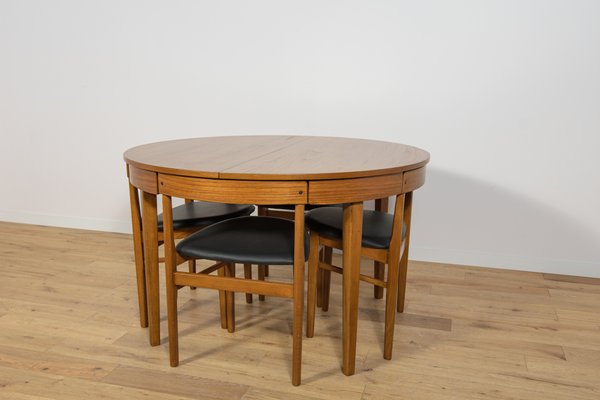 Mid-Century Round Extendable Dining Table and Chairs from McIntosh, 1960s, Set of 5-NIT-2034701