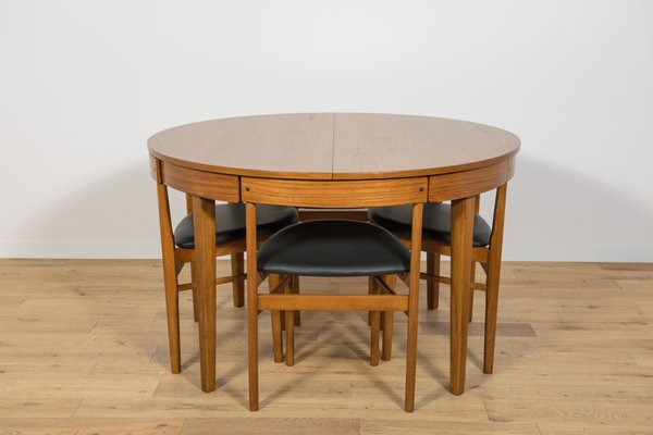 Mid-Century Round Extendable Dining Table and Chairs from McIntosh, 1960s, Set of 5-NIT-2034701