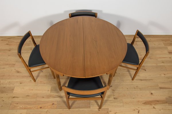 Mid-Century Round Extendable Dining Table and Chairs from McIntosh, 1960s, Set of 5-NIT-2034701