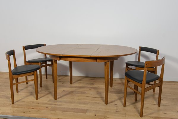 Mid-Century Round Extendable Dining Table and Chairs from McIntosh, 1960s, Set of 5-NIT-2034701