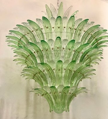 Mid-Century Round Green and Transparent Murano Glass Chandelier, 1990s-UH-952280