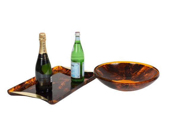 Mid-Century Round Italian Tortoiseshell Acrylic Centerpiece in the Style of Christian Dior, 1970s-JDR-1414121