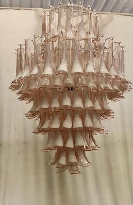 Mid-Century Round Light Pink and White Murano Glass Chandelier from Mazzega, 1970s-UH-843767