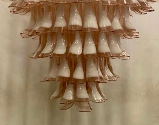 Mid-Century Round Light Pink and White Murano Glass Chandelier from Mazzega, 1970s-UH-843767