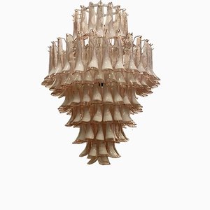 Mid-Century Round Light Pink and White Murano Glass Chandelier from Mazzega, 1970s-UH-843767