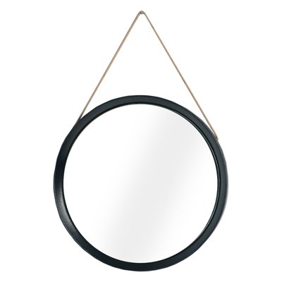 Mid-Century Round Mirror with Leather Frame on Rope from Fontana Arte-NJV-1254457