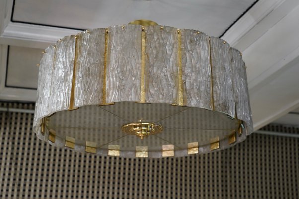 Mid-Century Round Murano Art Glass and Brass Chandelier, 1970-UH-1072793