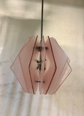 Mid-Century Round Pink Murano Glass Chandelier in the Style of Fontana Arte, 1980-UH-964847