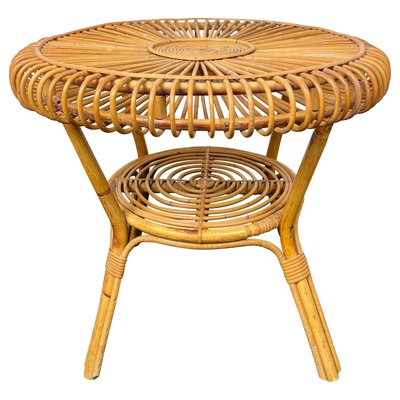 Mid-Century Round Rattan & Bamboo Coffee Table, Italy, 1960s-LYQ-1171385