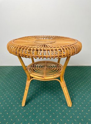 Mid-Century Round Rattan & Bamboo Coffee Table, Italy, 1960s-LYQ-1171385